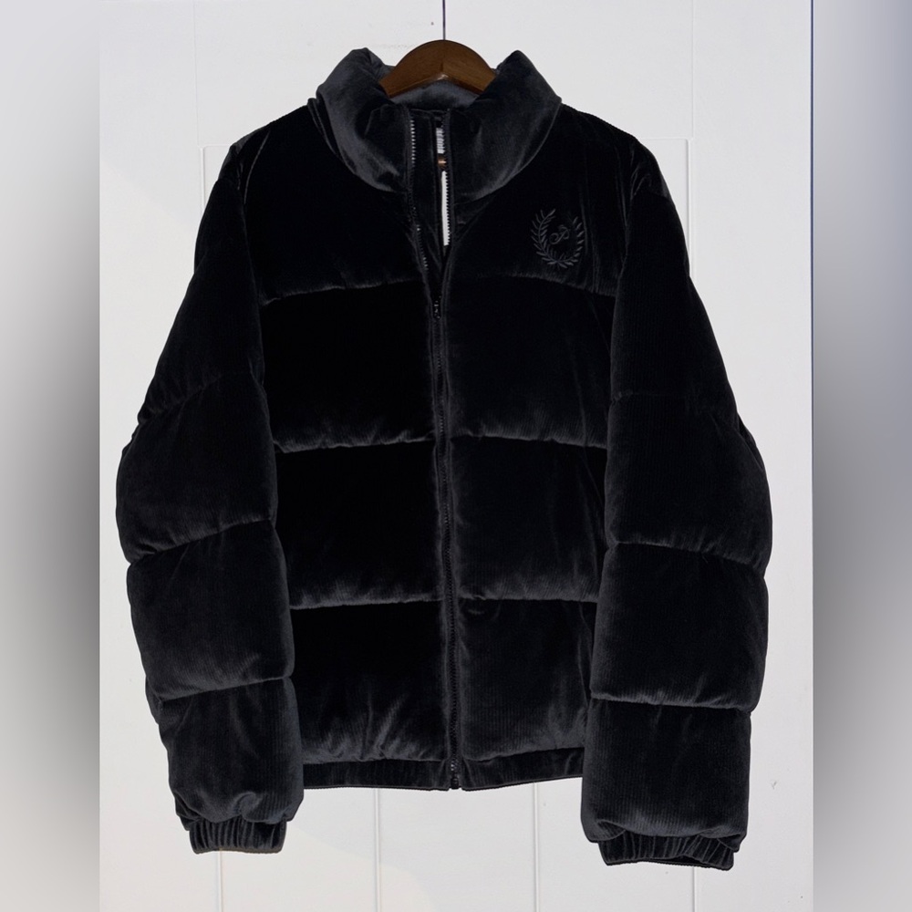 PINK Victoria's Secret Black Velvet Corduroy Puffer Jacket XXL New Cozy Winter